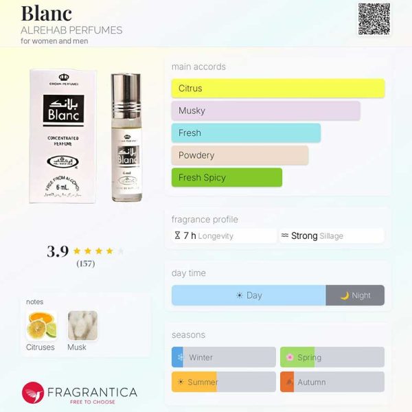 عطر بلانک الرحاب Al-Rehab Blanc عطر بلانک الرحاب Al-Rehab Blanc با رایحه مرکبات و مشک سفید